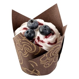 Restaurantware Panificio 3.5 Ounce Baking Cups 50 Disposable Paper Baking Cups - Greaseproof Oven-Ready Brown Paper Muffin Liners Microwavable Tulip Design With Floral Print
