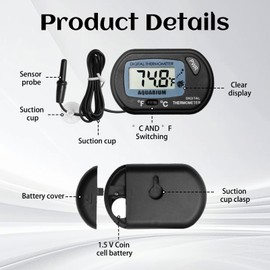2PCS Fish Tank Thermometer Digital Aquarium Thermometer for Monitoring The Fish Tank Aquarium Water Temperature Incubator Reptile Habitat Temperature with Probe and Suction Cup Display ±1°C