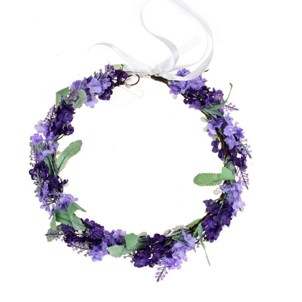 Vividsun Lavender Flower Crown Floral Wreath Headband Photo Props (Mix/purple)