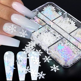 6 Grids 3D Snowflake Winter Nail Sequins - Snow Flakes Nail Glitter Christmas Snowflakes Designs Manicure, Xmas Nail Art Stickers for Winter, Nail Stickers for Christmas Party Accessories Decorations