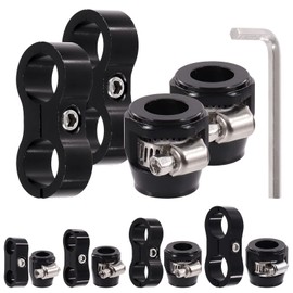 Glarks 5Pcs 8AN Hose Finisher Clamp and Hose Separator Clamp with Wrench Kit, Hose Finisher Clamps with Screw Band and Aluminum Fuel Line Mounting Clamp Hose Fitting Adapter Set for 1/2 Fuel Hose