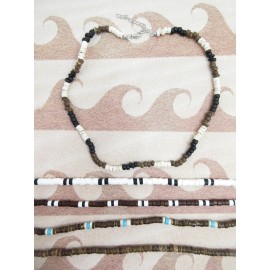 Unbranded Surfer Necklace Choker Men Women Brown Hawaiian Beach Puka Tribal Jewelry 20in - White With Black Stations