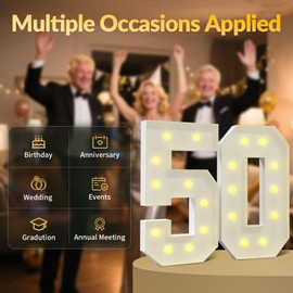 JoyMuse 50 Light Up Numbers 4FT, 50 Marquee Light Up Numbers, 50th Birthday Decorations for Women Men, Large Number 50 for Birthday Party Anniversary Decor White