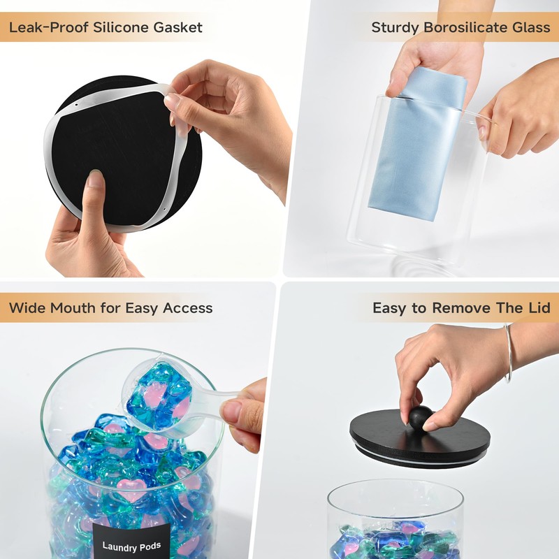 Glass Laundry Pods Container & Acrylic Dryer Sheet Holder with