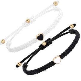 MJartoria BFF Bracelets for 2-Heart Matching Bracelets Adjustable Strand Best Friends Bracelet Friendship Bracelets Jewelry Gifts for Teen Women Couples (Black+White)