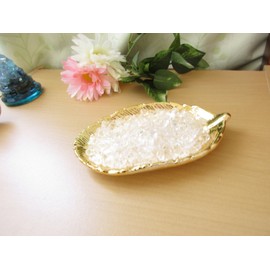 RELIGHT Natural Stone, Crystal, Ripple, Feather, Small Plate, 2-piece Set, Purification, Power Stone, Good Luck, Figurine, Interior Object, Gold, 3.5 oz (100 g)