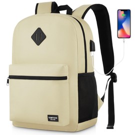 YAMTION 17 Inch School Backpack Women,Classic Back Pack College Bookbag Teen Boys and Girls Black Beige