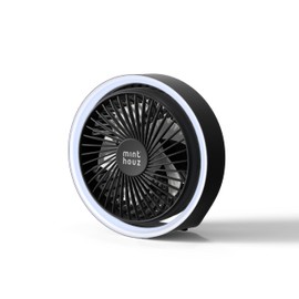 Minthouz Portable Desk Fan 180° Rotation USB Rechargeable Battery Operated Silent Hanging Hook 1800mAh 3 Speed 3 Light Mini Fan for Home Office Outdoor Black