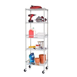 HSS 5 Tier Wire Shelving Tower Rack with 3" Casters, 18" Dx24 Wx75 H Chrome, Total Capacity 500 lbs