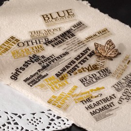 Yoksas 240Pcs Black Golden Foil Sentence Quote Stickers,Transparent Junk Journal Inspirational Word Decals for Scrapbook Supplies Planner Laptops Resin Art