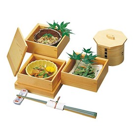 yamako- Wood 和美, Positive Square Food Box Three Tier Set with Lid, 27069 