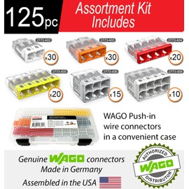 WAGO 2773 Wall Nuts 125pc Push-in Wire Connector Assortment Kit with Case | Splicing for Solid and Stranded Electrical Conductors | 2773-402, 2773-403, 2773-404, 2773-405, 2773-406, 2773-408