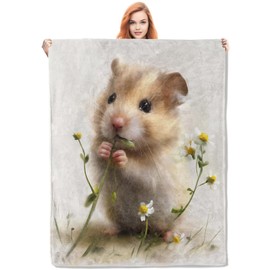 VANZEV Cute Hamster Blanket,Anime Floral Flannel Throw Blankets,Soft Warm Lightweight Cozy Plush Throws for Bedroom Sofa Home Decor Gifts for Pet Lovers Kids Boys Girls 50"x60"