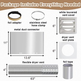 Dryer Vent Kit Through Wall with Hose/Duct Connector/Wall Plate, 4 Inch Dryer Vent Hose Connector Wall Ducting Kit for Ceiling Washer Air Circulation, Bathroom Ventilation Fans Exhaust