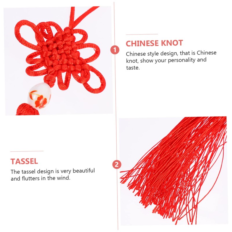 Ciieeo 5pcs Red Chinese Knot Tassel Pendant Car Hanging Decoration
