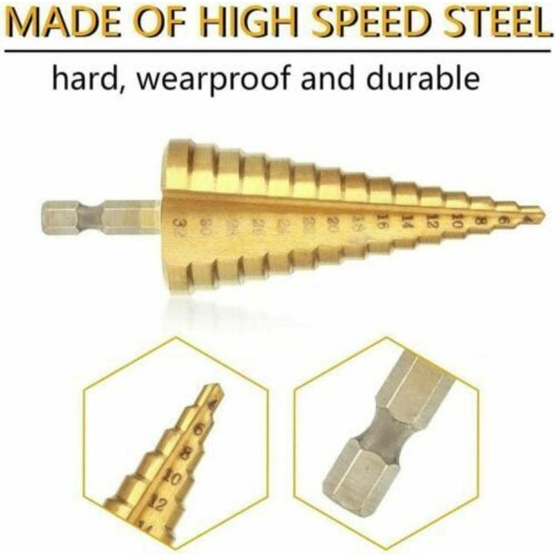 Drill Bit Set - 3 Sizes Step Drill Bit +