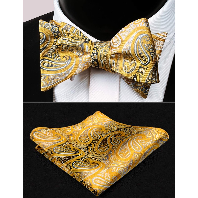 Alizeal Mens Gradient Paisley Self Bow Tie and Hanky Set,