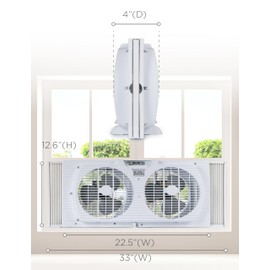 BLACK+DECKER 9" Dual Window Fan with 2 Speed Settings, Twin Fan Heads with Mechanical Dial Control, Removable Legs, For Sliding Windows up to 33” W with Accordion Expanders, BFW9M, White