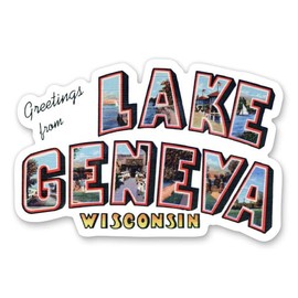 Squiddy Greetings from Lake Geneva Wisconsin - Vinyl Sticker Decal for Phone, Laptop, Water Bottle (4" Wide)