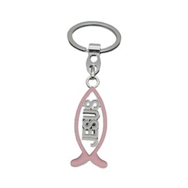 Christian Keychain - Christmas Gift - Birthday Present - Inspirational Keychains Motivational Key Chains Cross Keychain (Jesus in Fish Pink)