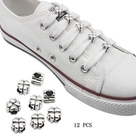 SimpleLife 12 Piece Shoelace Decoration Shoelace Buckle DIY Clips Ring Charms Accessories Supplies Laces Shoestrings Ornament,Silver,10x6mm
