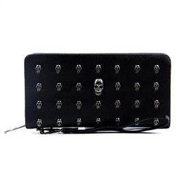 EVEOUT Women's Rivets PU Leather Long Purse with Wrist Strap Punk Style Handbag Wrist Bag, Black (black 01), punk