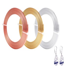 Cinvo Flat Craft Wire 3 Rolls Jewelry Wire Flexible Aluminum Wire Tarnish Resistant for Bezel Sculpting DIY Jewelry Craft Making (1mm Thickness, 3mm Width, Silver, Gold and Rose Gold)