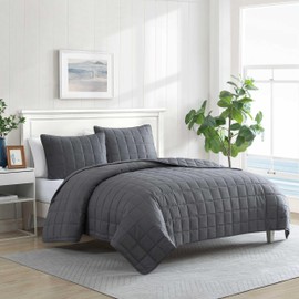 Nautica - King Quilt Set, Super Soft Brushed Micro Jersey Bedding with Matching Sham(s), Cozy Home Decor (Solid Brushed Micro Jersey Grey, King)