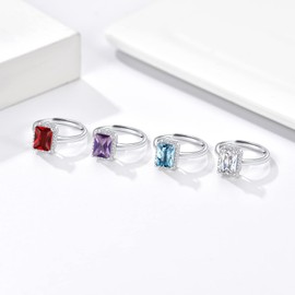 Bestyle 925 Sterling Silver Love Square Cubic Zirconia Rings March Aquamarine Crystal Gemstone Rings for Women, Hypoallergenic Adjustable Rings for Every Finger