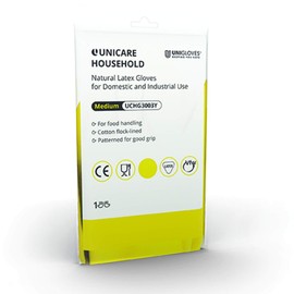Unigloves Unicare Household Power-Free Reusable Household Latex Gloves, 1 Pair, Yellow, Medium (UCHG3003Y)