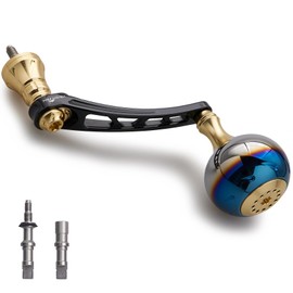 HEIGHTEN Adjustable 2.6-2.8 inches (65-70 mm) Reel Handle with 1.5 inches (38 mm) Knob, Compatible with Shimano and Daiwa Spinning Reels, Aurora Series (Black & Gold) (1149)