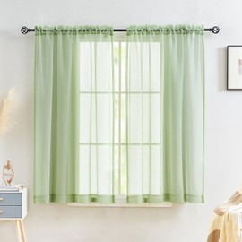 MYSTIC-HOME - Cortinas traslúcidas de gasa con bolsillo para barra de 132 x 114 cm (132 x 114 cm), color verde salvia, color verde salvia de 45 pulgadas (132 x 114 cm)