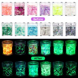 Nail Glitter 12 Colours Fluorescent Glitter Make-Up Glitter Sequin for Face Nails Hair Body Glitter Sequin for Party Easter DIY Resin Crafts