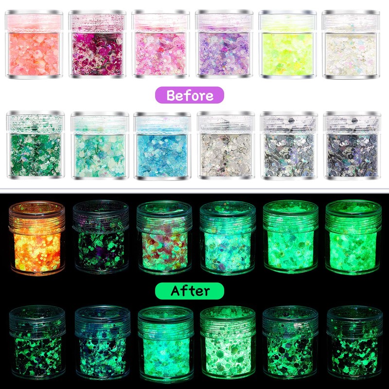 Nail Glitter 12 Colours Fluorescent Glitter Make-Up Glitter Sequin for