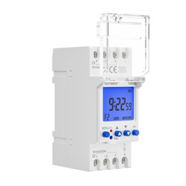 SINOTIMER Digital LCD Current Timer Switch, Dual Channel Digital Timer Switch Weekly Programmable Relay 200-250V Timeswitch DIN Rail Mount