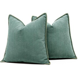 Vfuty Teal Green Textured Throw Pillow Cover 20x20 Set of 2 Decorative Chenille Pillow Cover with Stitched Edges, Neutral Farmhouse Pillow Case for Couch Sofa Living Room Bedroom Cozy Accent Decor