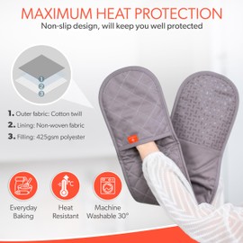 Grey Oven Gloves Heat Resistant by Kiyotsu: Premium Charcoal Double Oven Gloves Grey, Double Quilted Protection
