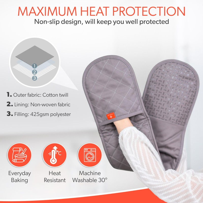 Grey Oven Gloves Heat Resistant by Kiyotsu: Premium Charcoal Double