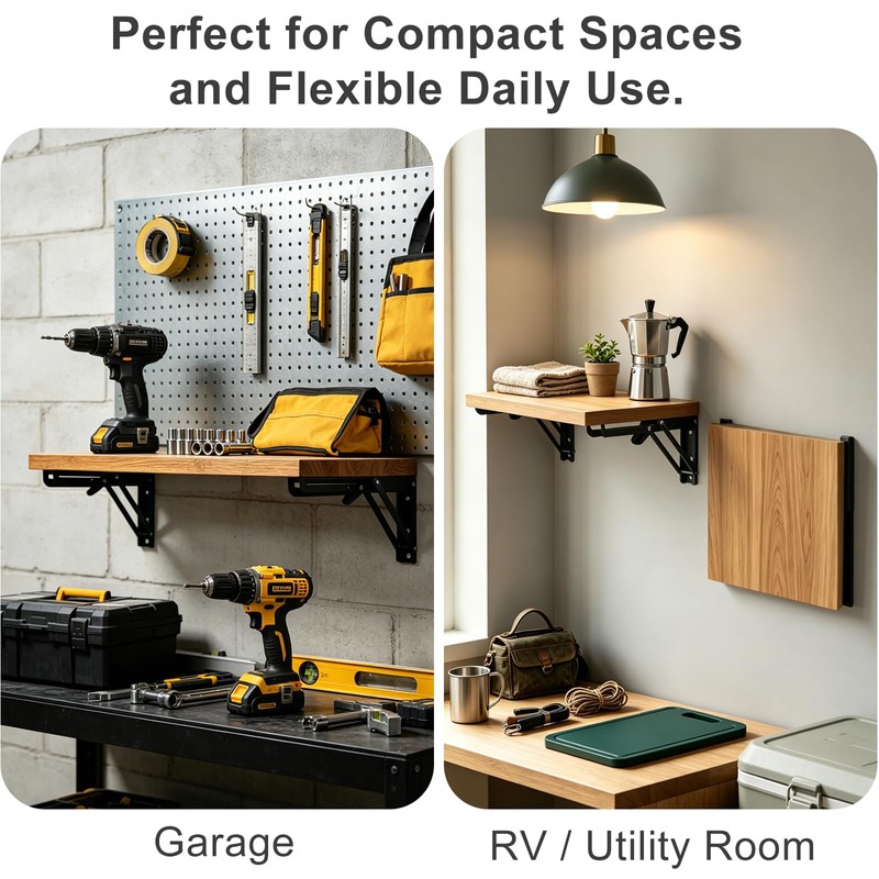 10 Inch Folding Shelf Brackets, Heavy Duty Wall Mounted Collapsible