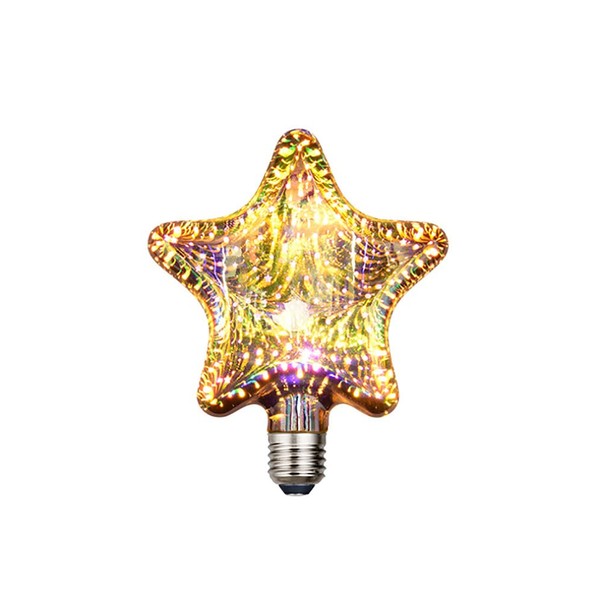 AMZSTAR 3D Firework Bulb Starry Light Bulb E27 AC 85-220V 4W Retro Edison Bulb Warm White Light for Holiday Christmas Decoration Bar Glass LED Lamp (Star)