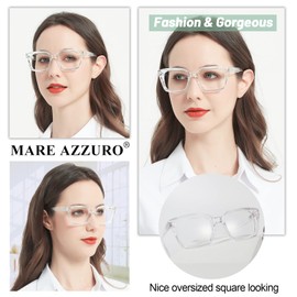 MARE AZZURO Oversized Reading Glasses 5.00 Women Stylish Readers 0 0.5 0.75 1.0 1.25 1.5 1.75 2.0 2.25 2.5 2.75 3.0 3.5 4.0 5.0 6.0 (Transparent, 500)