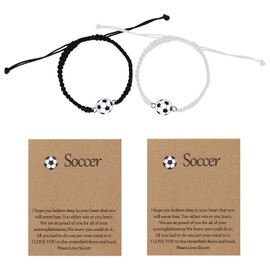 Yuunheg 2PCS Braided Soccer Bracelet,Adjustable Black and White Sports Bracelets with 2 Inspirational Cards, Durable Wristband for Football Party Favors,Soccer Gifts Bulk for Men Women Teens
