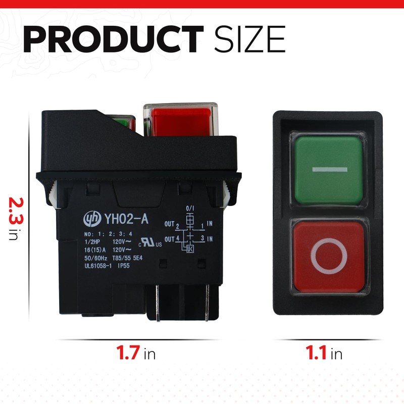 120V Electromagnetic Push Button Switch for Table Saws,Drill Press,Router Table,