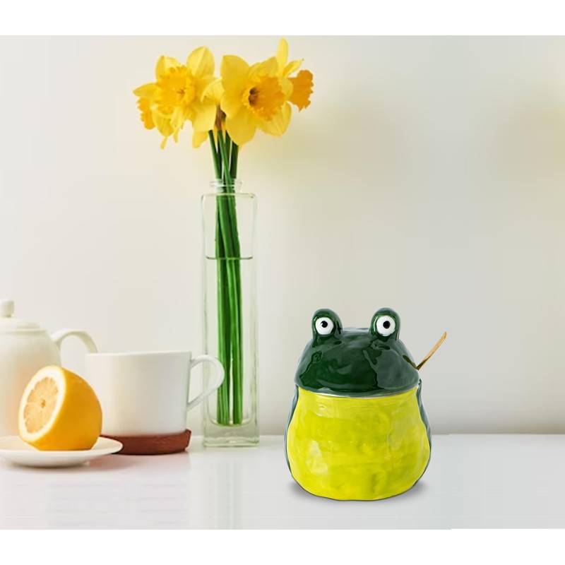 dgudgu Frog Salt Cellar With Lid And Bamboo Spoon Ceramic