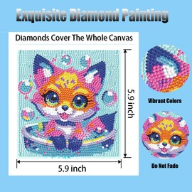Qianbaiuk Children's Diamond Painting with Wooden Frame Diamond Painting Children Animals Diamond Painting Children DIY Mosaic Making Crafts Girls Boys Gift and Home Wall Decor (7 x 7 Inches)