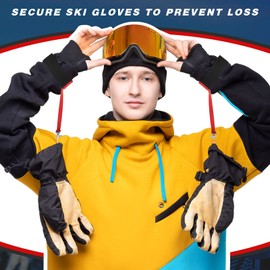 2 Pairs Sport Glove Strap Winter Wrist Strap Elastic Gloves Ski Straps Leash Strap Clip with Metal Button for Hanging Glove(3.9 x 1.2 Inch)