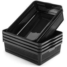 Cptoion A4 Size Plastic Storage Basket Tray,6 Pack Plastic Paper Storage Trays,Desktop File Paper Letter Organizer Basket for Classroom, Office, Home (Black)