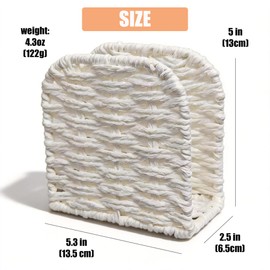 Hosmore Napkin Holder Freestanding, Paper Cord Handwoven, Tabletop Dispenser, Farmhouse Style, for Tables, Restaurants, Picnics (White)