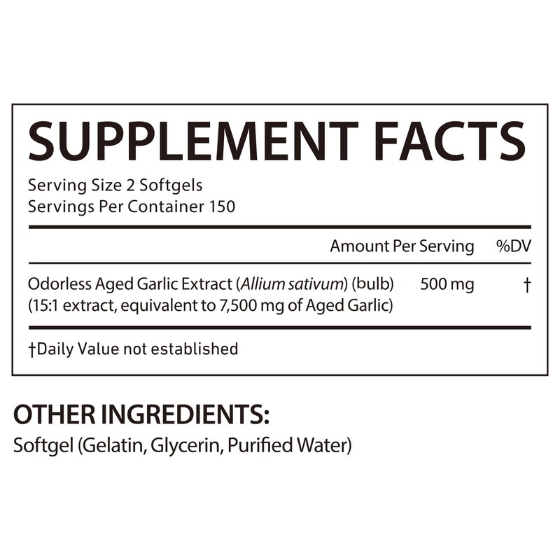 Aged Garlic Extract 7500mg Equivalent, 15:1 High Potency Odorless Garlic