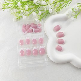 White French Tip Press on Nails Short Square False Nails Glossy Glue on Nails Pink Full Cover Nails Press ons Cute Fake Nails Spring Acrylic Nails Artificial Stick on Nails for Women 24Pcs